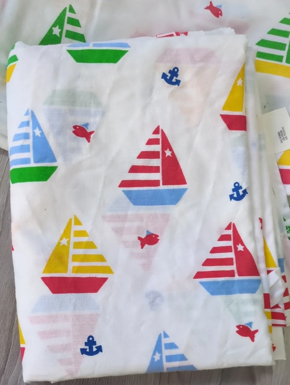 Vintage 90s Welswood Sailboat Sheet Fabric Craft Lot Nautical Y2K Cotton Blend